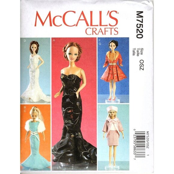 McCall's Crafts M7520 11.5 inch Fashion Doll Top, Dresses Uncut Sewing Pattern - Picture 1 of 2